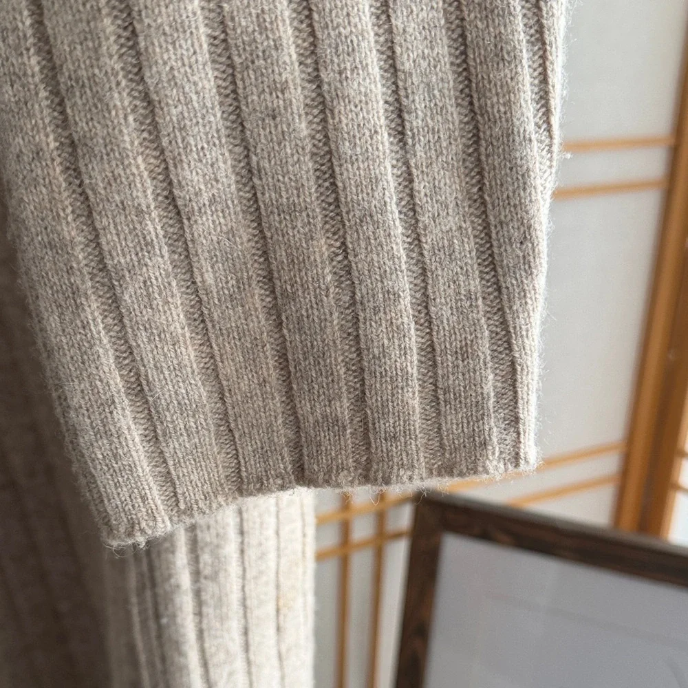 Gentle Herd Ribbed Collared Sweater Taupe Wool Blend Pullover Size L - Picture 12 of 14